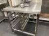 2 x Stainless Steel Prep Tables 80cm x 80cm with Tray Storage Under & 55cm x 80cm, with Shelf Under. - 2