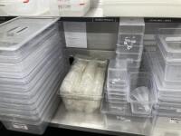 12 x Plastic Storage Trays, 25 x Clear Plastic Bins & Trays & Various Other Trays & Food Storage Receptacles (As Viewed).