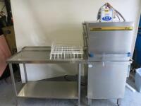 Winterhalter Gastronorm Pass Through Dish Washer, Model GS42, Size H140 x W65 x D75cm. Comes with Out Table, Size H89 x W120 x D74cm & 3 Trays.