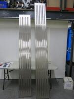2 x Slotted Stainless Steel Ceiling Hung Dividers, Size 1 x 2.4m x 35cm & 1 x 2.8m x 35cm.