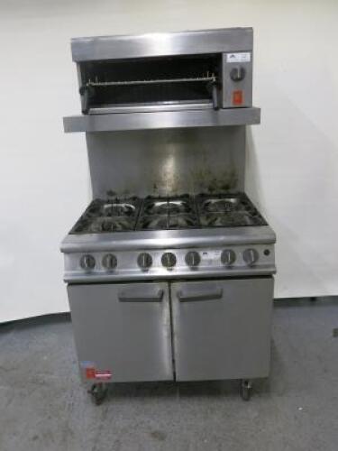 Falcon Gas 6 Ring 2 Door Cooking Rang On Castors, Model G3101 with Falcon Salamander Gas Grill, Model G3532. Size, Total Height 174 x W90 x D80cm.