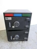 CSS 2 Door Combination Safe with 3 Drop Boxes. Size H72 x W50 x D38cm. NOTE: no comination, doors open, bolts across.