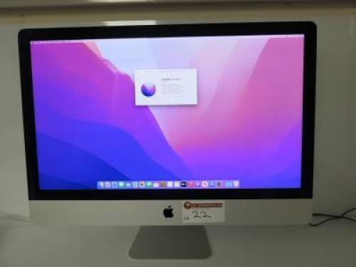 Apple 27" iMac, (2020) Running macOS Monterey 12.6, Intel Core i5 3.3Ghz, Built in Retina Display, 500GB Flash Storage, 8GB HDD. Comes with Wireless Keyboard & Wired Mouse.