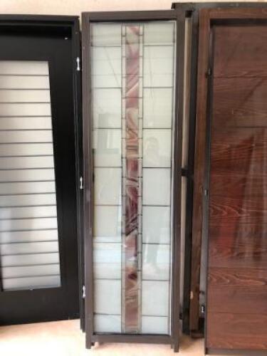 Glazed Side Panel, Metal Framed with Leaded Stained Glass - Size 600 x 2070mm. As Viewed and Inspected.