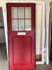 Matadoor High Security Door with Frame with Glazed Side Panel, Finished in Red Grain (Ext side) White (Int Side). Multipoint Locking System with Key. Frame Size 1300 x 2140mm - Door Size 920 x 2120mm. As Viewed and Inspected.