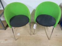 2 x Lime Green & Black Hopsack Reception Chairs on Chrome Legs.