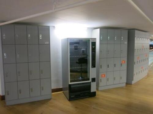60 x Ojmar Padlock Clasp Grey Wood Personnel Lockers in 3 Banks of 16, 16 & 28.