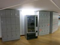 60 x Ojmar Padlock Clasp Grey Wood Personnel Lockers in 3 Banks of 16, 16 & 28.