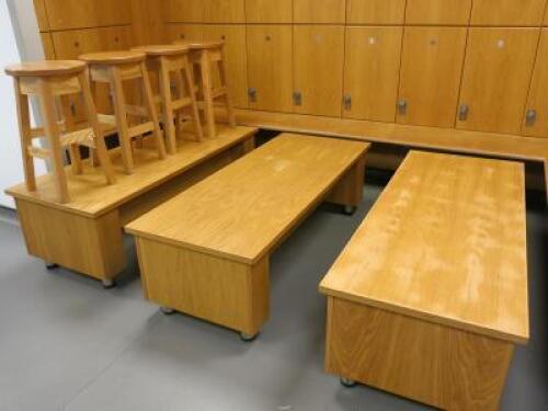 3 x Changing Room Benches, Size H46 x W150 x D60cm & 4 x Wooden Stools, Size H58cm.