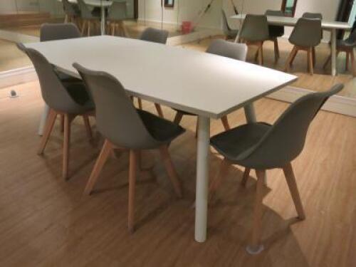 Table & Chair Set to Include: White Melamine Table H75 x W180 x D100cm & 6 x Jerry Grey Dining Chairs with Padded Seat.