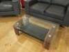 Set of Sofa's & Coffee Table to Include: 2 Seater Grey Faux Leather Sofa on Chrome Feet, 2 x Matching Armchairs & Walnut Wood Effect & Glass Coffee Table, Size H32 x W99 x 59cm. - 3