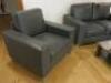 Set of Sofa's & Coffee Table to Include: 2 Seater Grey Faux Leather Sofa on Chrome Feet, 2 x Matching Armchairs & Walnut Wood Effect & Glass Coffee Table, Size H32 x W99 x 59cm. - 5