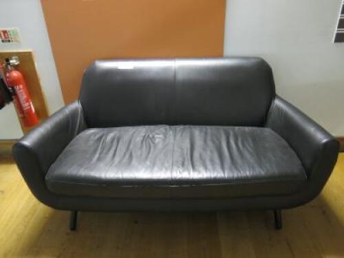 2 Seater Black Faux Leather Reception Sofa Wooden Legs.