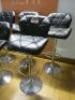 5 x Black Faux Leather Quilted Effect, Height Adjustable Stools on Croome Base with Footrest. - 2