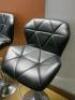 5 x Black Faux Leather Quilted Effect, Height Adjustable Stools on Croome Base with Footrest. - 3