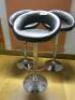 3 x Black Faux Leather, Height Adjustable Stools on Chrome Base with Footrest. - 2