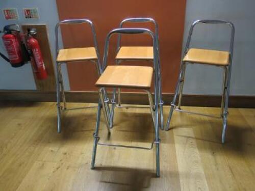 4 x Fold Out Wooden Stools on Chrome Frame.