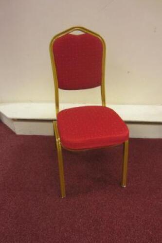 120 x Aluminium Metal Framed Stacking Conference Chairs, Finished in Gold Hammerite with Red Diamond Fabric Material. (Condition Good)