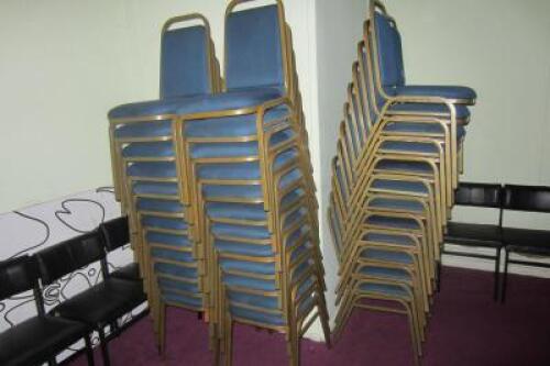 48 x Metal Framed Stacking Conference Style Chairs, Blue Material Upholstery (Condition Good)