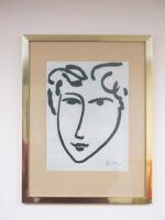 After Henri Matisse Print, Sketch of Face with Signature. Framed & Glazed. Size 49 x 37cm.