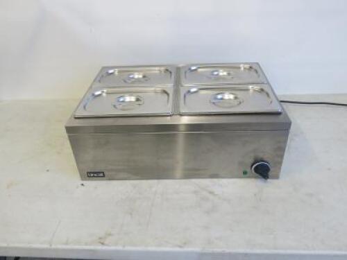 Lincat Electric counter Top Bain Marie, Model LBM2W, S/N 30381269. Comes with 4 x 1/4 GN Dishes with Lids.