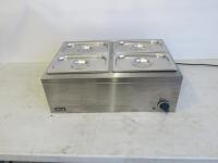 Lincat Electric counter Top Bain Marie, Model LBM2W, S/N 30381269. Comes with 4 x 1/4 GN Dishes with Lids.