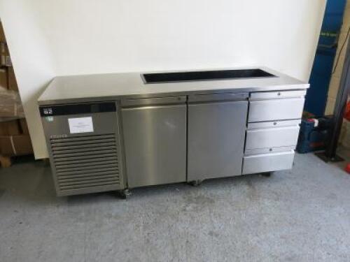 Foster Eco Pro G2 Mobile Stainless Steel Under Counter Double Door & Triple Drawer Open Top Servery Refrigerator, Model 12/939, S/N E6002692, DOM 2021, Size H85 x W186 x D70cm.
