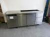 Foster Eco Pro G2 Mobile Stainless Steel Under Counter Double Door & Triple Drawer Open Top Servery Refrigerator, Model 12/939, S/N E6002692, DOM 2021, Size H85 x W186 x D70cm.