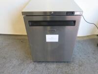 Foster Stainless Steel Under Counter Single Door refrigerator, Model HR150-A, S/N E5587286. Size H83 x W60 x D65cm.