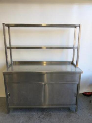 Stainless Steel Prep Table with 2 Sliding Door Cabinet Under & Pass Through. Size H90 x W140 x D50cm.