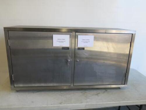 Stainless Steel 2 Door Lockable Cabinet. Size H65 x W120 x D37cm. NOTE: 1 key broken in lock.