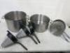 Quantity of Commercial Cooking Equipment to Include: 2 x Large Matfer Bourgeat Cooking Pots, 3 x Matfer Bourgeat Chinois, 2 x Vogue Metal Conical Strainers, 3 x Vogue Ladles & 2 Others.