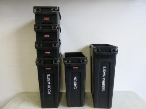 6 x Rubbermaid Slim Jim Bins in Black to Include: 5 x 60L & 1 x 87L.