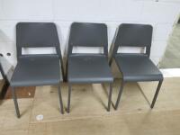 3 x Ikea Teodores Stackable Chairs in Grey. Comes with 3 x Hay Cushions.