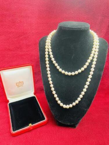 Single Row Necklace of Continuous Pearls in Presentation Case.