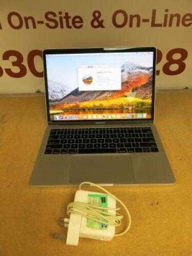 Apple MacBook Pro 13", Model A1708. Running MacOS High Sierra 10.13.6. Intel Core i5, 2.3Ghz, 16GB HDD, 500GB Flash Storage, Intel Iris Plus Graphics 640 1536MB. Comes with Charger.