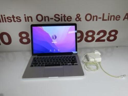 Apple Macbook Pro13", Model A1502. macOS Monterey 12.6.1, 3.1GHz Dual Core Intel Core i7, 8GB 1867 MHz DDR3, Graphics Intel Iris 6100 1536MB, 250GB Flash Storage. NOTE: battery capacity reduced, requires service.