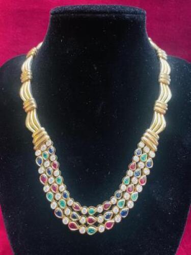 Adler 18ct Gold, Diamond, Ruby, Sapphire & Emerald Necklace.