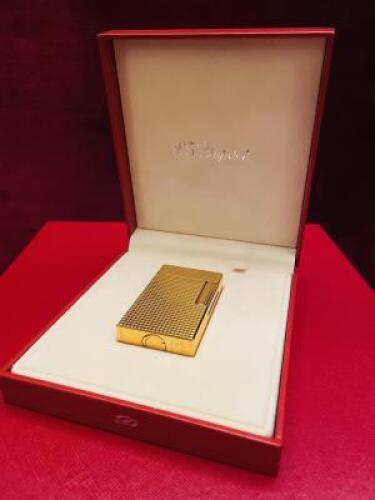 S.T. Dupont Gold Plated Pocket Lighter, Diamond Cut Finish in Presentation Case.