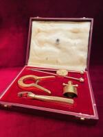 Rare Asprey & Co, Gold Plated Vintage Bar Tool Set, Circa 1970s in Vintage Presentation Box. Comprises Ice Tongs, Champagne Cork Grabber, Bottle Opener & Bottle Stop