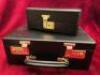 Asprey Black Leather Combination Lock Travel Jewellery Case with Gold Plated Fittings. Features Multi Compartments within Including Additional Locking Case with Key. Appears Unused in Asprey Box (Case Code 445544). Size 10cm x 29cm x 23cm. - 3