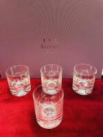 Set of 4 Asprey Clear Glass Tumblers in Original Box. NOTE: 1 glass cracked.