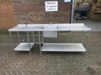 Stainless Steel Prep Table with Single Bowl Sink, Taps, 2 x Shelf Under, Size H90x W250 x D70cm.
