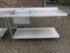 Stainless Steel Prep Table with Single Bowl Sink, Taps, 2 x Shelf Under, Size H90x W250 x D70cm. - 3