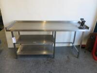 Stainless Steel Prep Table with 2 Shelves Under & iPad Rotating Order Point Stand, Size H85 x W180 x D60cm.
