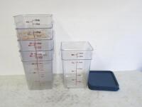 5 x Cambro 22 Quart Square Food Storage Containers with 4 Lids.