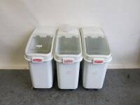 3 x Rubbermaid Mobile Ingredient Bins with 1 Scoop.