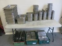 Large Quantity of Assorted Sized Stainless Steel Gastronorm Pans (102) & Lids (110)