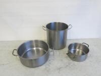 3 x Assorted Sized Vogue Stainless Steel Commercial Stewpots.