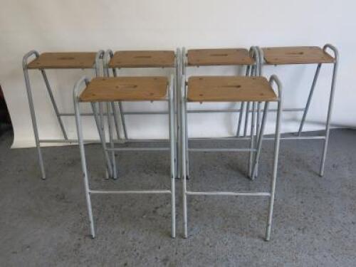 6 x Stacking Wooden Flat Top Classroom Metal Stool in Grey, Size H70cm.